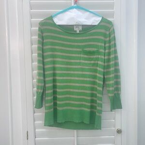 Milly of New York Silk Blend Green Stripe Sweater Size S Pocket Knit